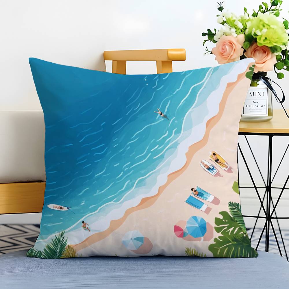 Beach Holiday Beach Style Home Pillow Case Printed Brushed Fleece Pillow Baby Skin-Touch Eco-Friendly Dye-Sublimat