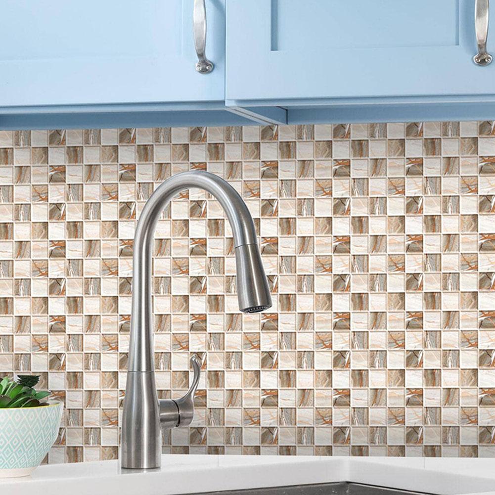 Set of 10 Waterproof PVC Tile Stickers Decorative for Kitchen and Bathroom Walls 10*10cm Size Easy to Maintain and Apply