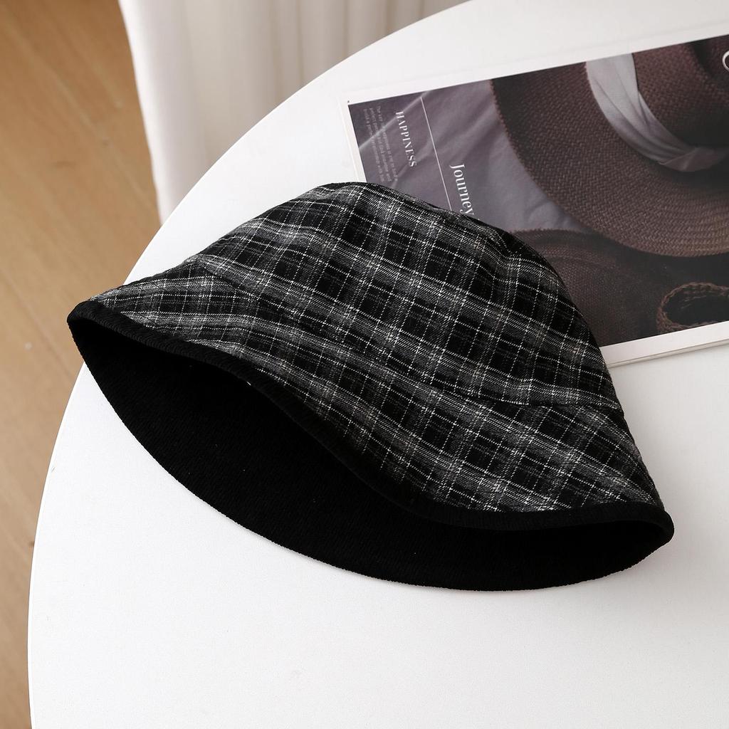 Womens Plaid Print Winter Bucket Hat Retro Warm Beanie Cap For Women, Fashion Headwear For Cold Season, Unisex Vintage New