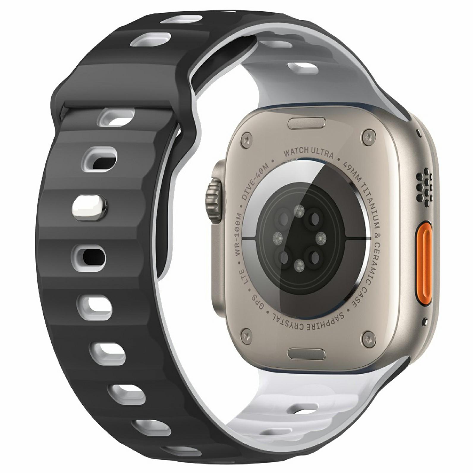 

Watch Band for Apple Watch Series 10 Ultra 9 8 7 SE 6 5 4 3 2 1 46mm 49mm 45mm 44mm 42mm Dual Color Silicone Strap Black/White