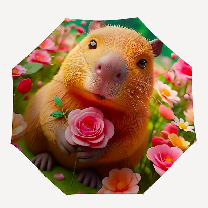 Capybara Themed Travel Umbrella-8 Ribs Automatic Opening and Closing, Portable Folding Design, Compact and Stylish Umbrella Suitable for Out