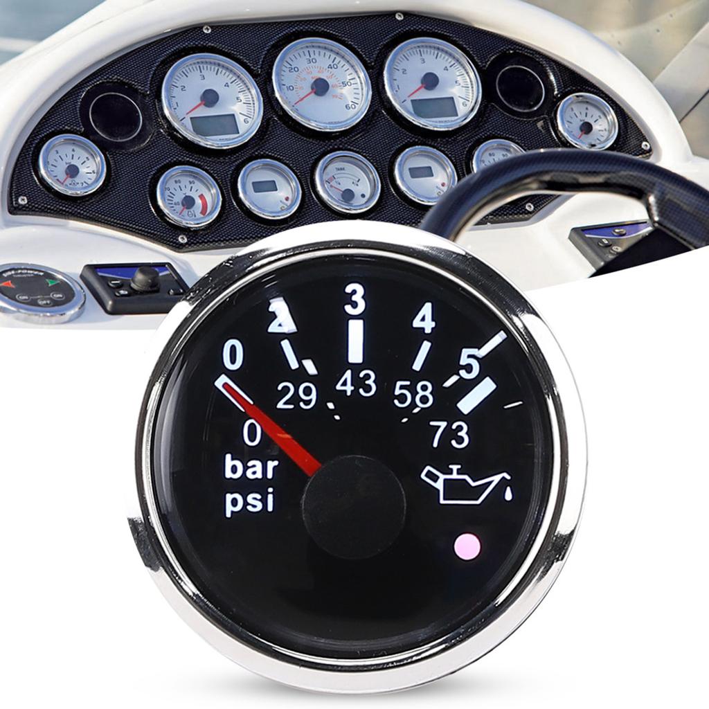 52MM 2in IP67 Oil Pressure Gauge 0‑5BAR 0‑73PSI Meter with Smart Alarm for Cars Yachts BoatsBlack Dial