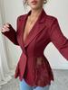 Women Elegant Hem Black Suit Coat Fashion V-neck Single Breasted Color Lace Patchwork Blazer Waist Slimming Women's Suit Jacket