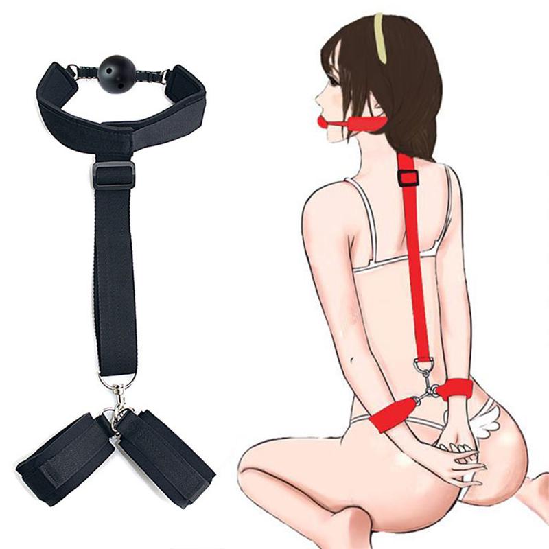 Handcuff Mouth Gag Sex Toy Set Adult SM Slave Hand Restraint Mouthgag Harness Couple Mouth Opener Ball Hand Cuff Fetish Toy