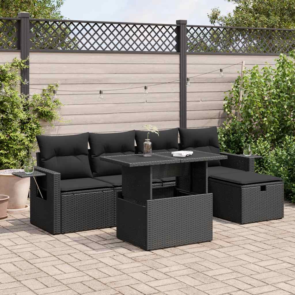 Vidaxl 6-Cz. Garden Furniture Set With Cushions, Black Poly Rattan