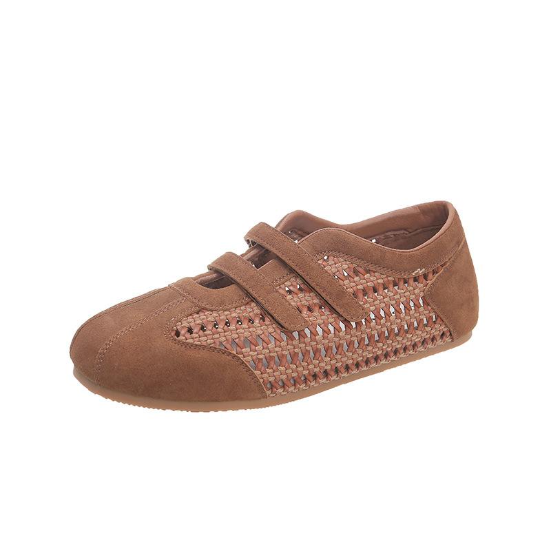 

Европейская мода стразы повседневная обувь женская 2025 лето новая корейская версия дышащая и легкая обувь Мэри Джейн на липучке 40 коричневый