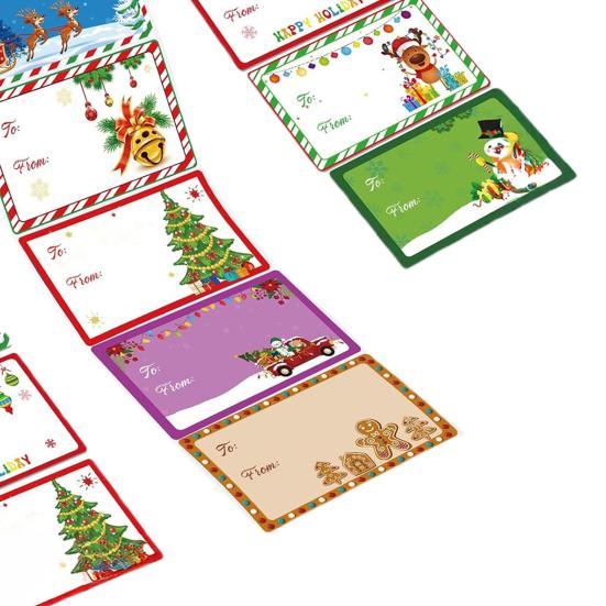 500Pcs/Roll Christmas Gift Tags Cartoon Santa Snowman Reindeer Tree To And from Name Tags DIY Present Box Greeting Card Envelope Self-adhesive Label