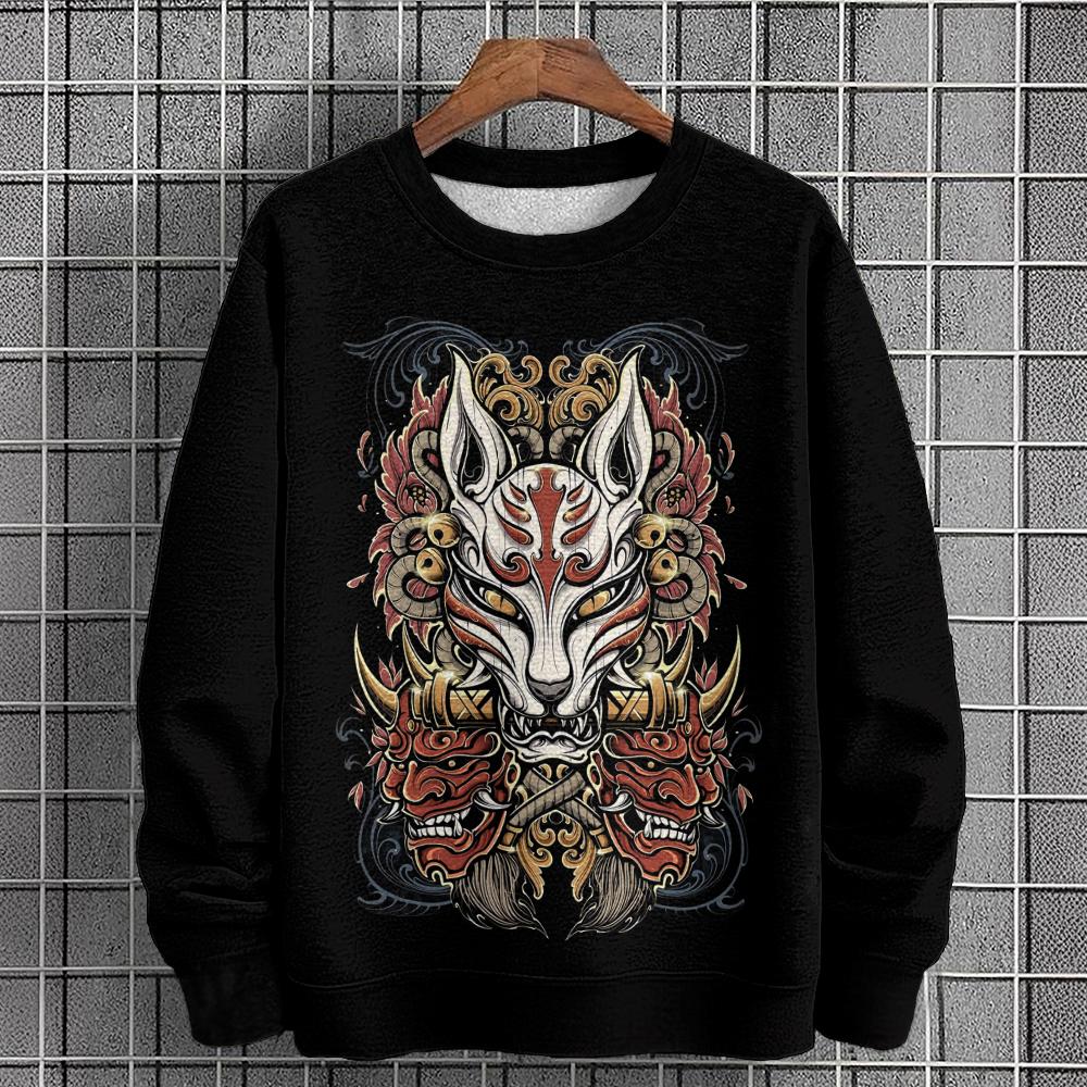 Vintage Herren Sweatshirt Kriegermaske 3D-Druck Langarm T-Shirt Herbstmode Hoodies Herrenbekleidung Übergroßer Hoodie Pullover