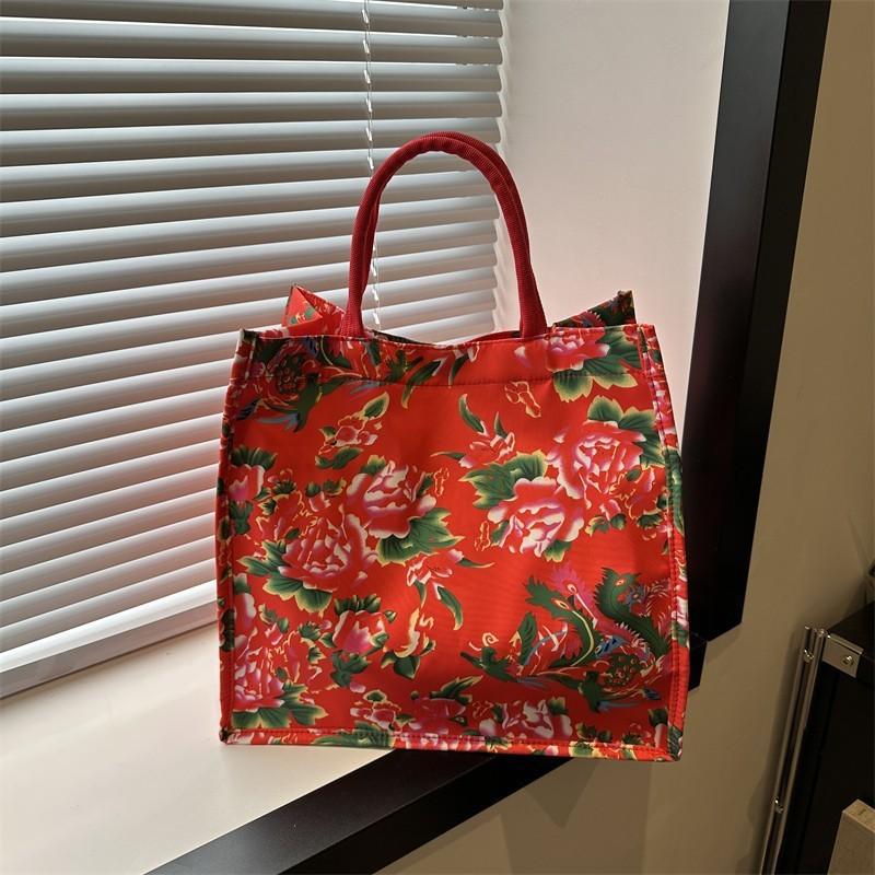 Этнический стиль 2024 Новая модная северо-восточная цветочная сумка-тоут большой вместимости красный