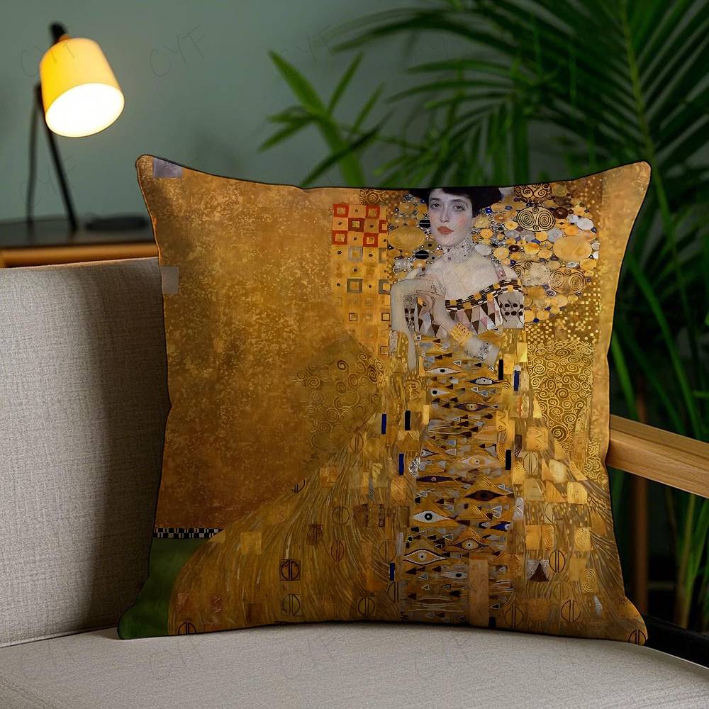 Gustav Klimt Oil Painting Pillow Case Safe Custom Photo Pillow, Anti-fade Brushed Fleece Cushion, Maternal & Infant Safe.