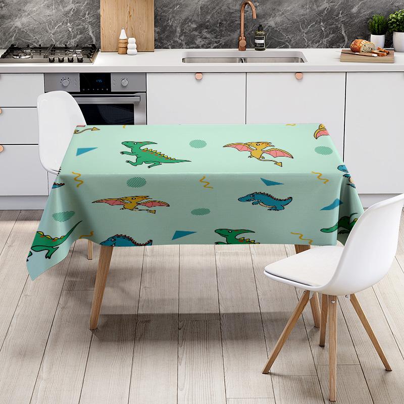 Cartoon Print Tablecloth Polyester Home Decoration Plaid Blue Green Waterproof Non-Slip Dining Linen Bedding