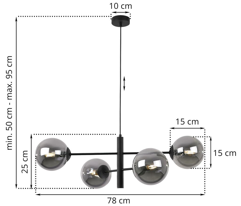 Vicenza Black Hanging Lamp 4-Flat Graphite Lampshade E14