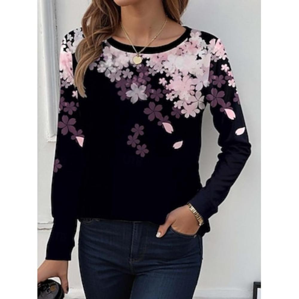 

Женская футболка с принтом, повседневная, с длинным рукавом, круглым вырезом, черная, весна-осень 2XL