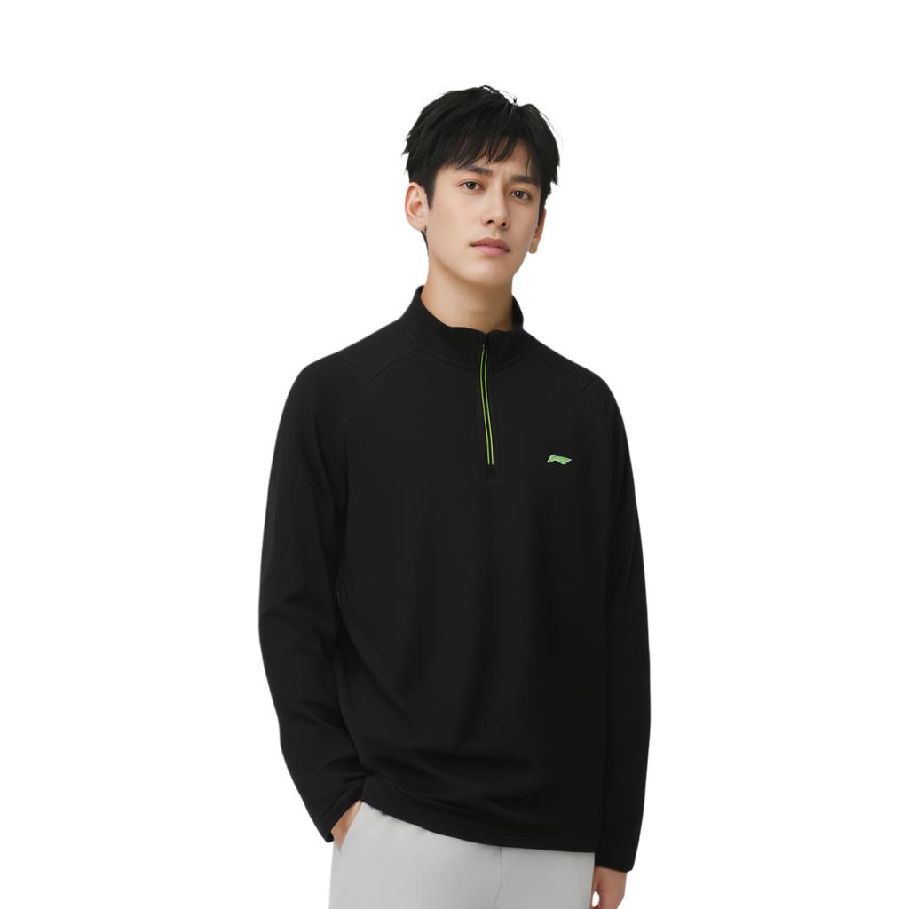 Li Ning Table Tennis Series Comfortable Casual Simple Brand Logo Printed Stand Collar Pullover Fleece Sweatshirt Unisex Sweatshirt Black ATLV071-1