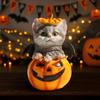 Cute Halloween Cat Pumpkin Statue Handmade Cat Desk Figurine Pumpkin Ornament  Halloween Party