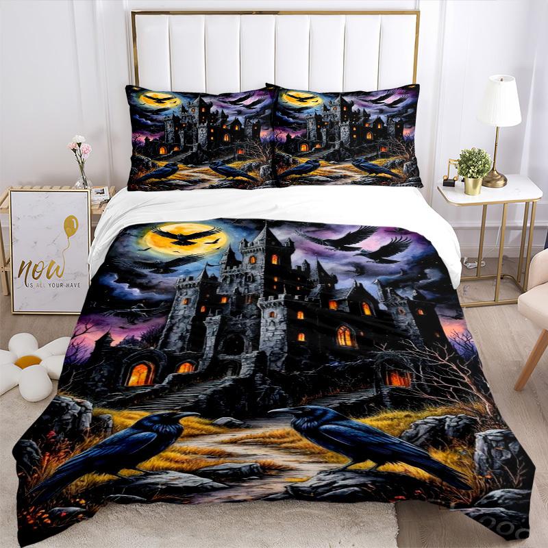 3pcs Castle Night Raven Duvet Cover Set, Soft Comfortable Duvet Cover,Guest Room (1*Duvet Cover + 2*Pillowcase, Without Core) yy251104146