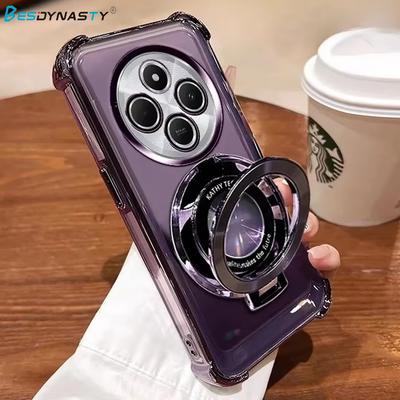 Clear Shockproof Plating Case For Xiaomi Redmi Note 14 Pro Plus 14C 4G 5G Fundas For Magsafe Magnetic Stand Holder Cover