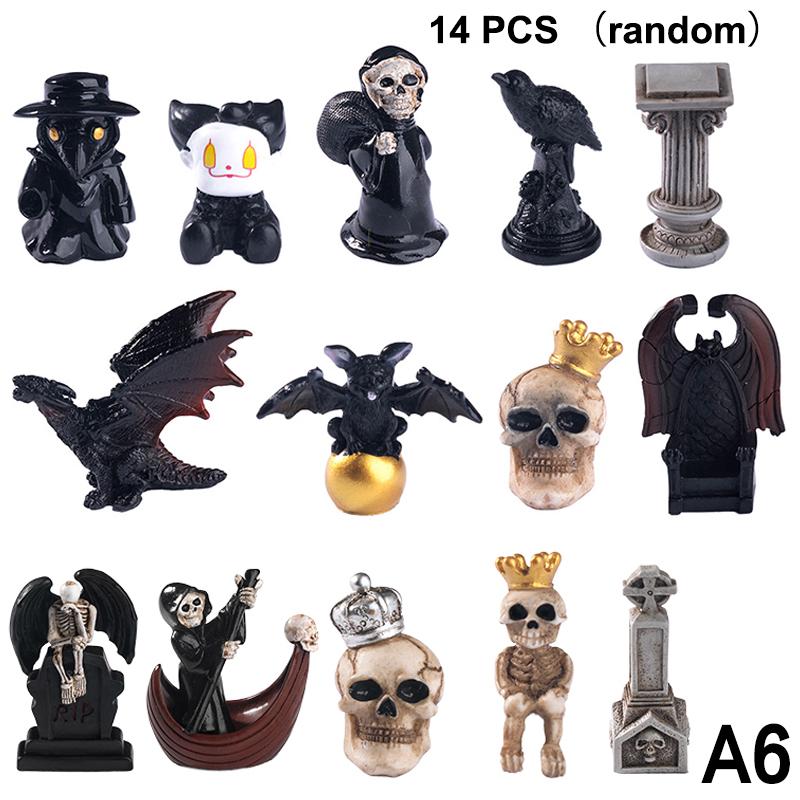 9-14pcs Halloween 3D Pumpkin Ghost Statue Castle Miniature Figures Resin Desktop Decoration Party Ornaments Landscape