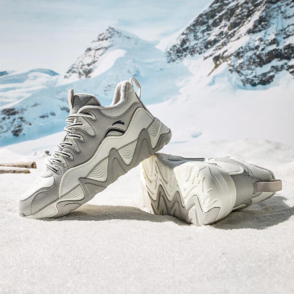Anta Afterwave 1.0 Fleece Thick Warm Wear-Resistant Mid-Top Sneakers Men Sneakers White Gray 912448916-3