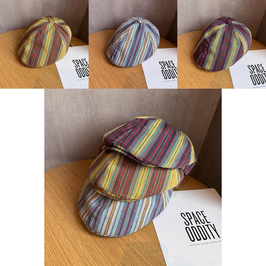 Vintage Japanese Striped Duckbill Cap With Sun Protection For Summer Casual Use