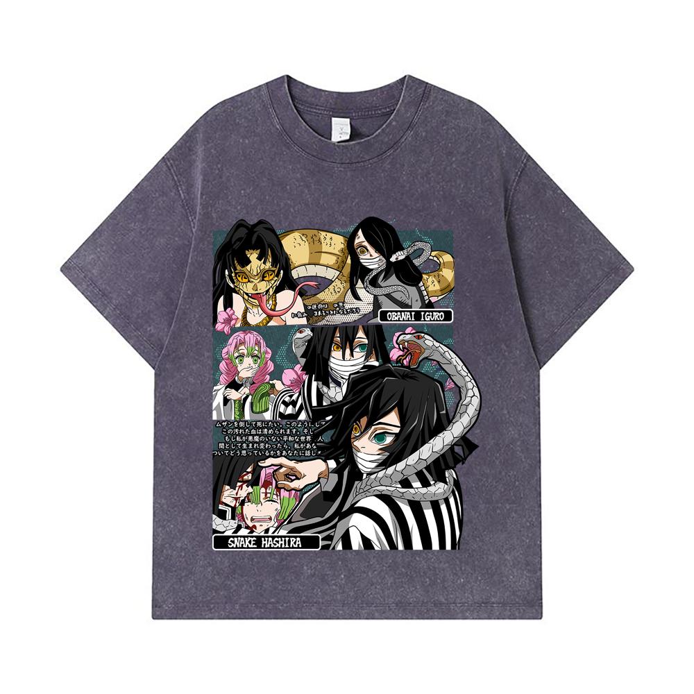 275 GSM Washed T-shirts 100% Cotton Demon Slayer V17 Obanai Print Unisex Heavy Cotton T Shirt