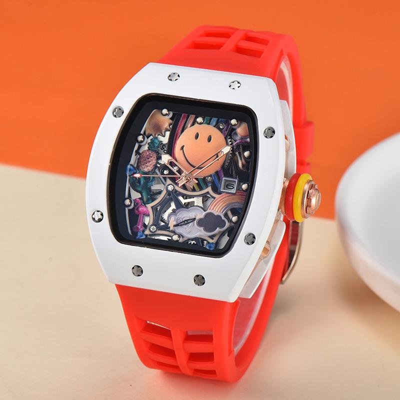 Herren-Quarzuhr mit Zifferblatt in Weißweinrot, tonnenförmig, mit Kalender und Sekundenzeiger