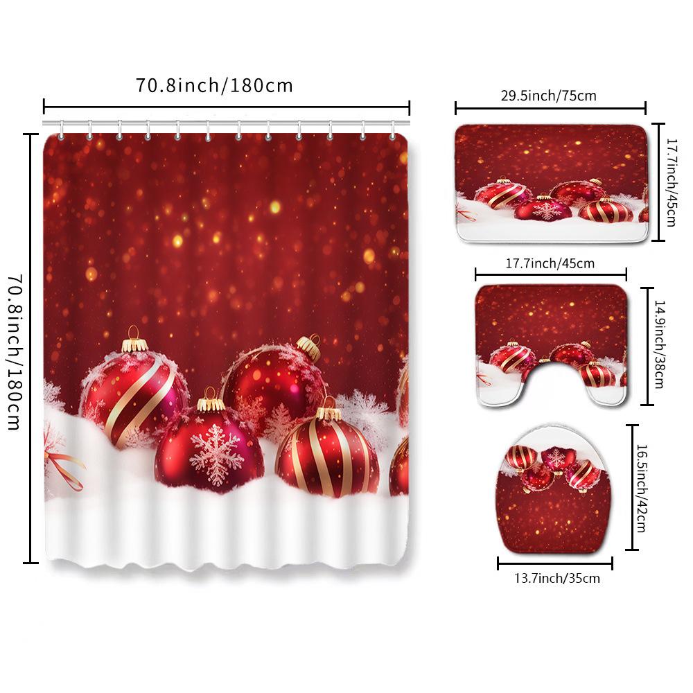 Christmas Toilet Cover Shower Curtain Floor Mat Set Santa Carpet Door Mat Foot Mat Non-Slip Mat