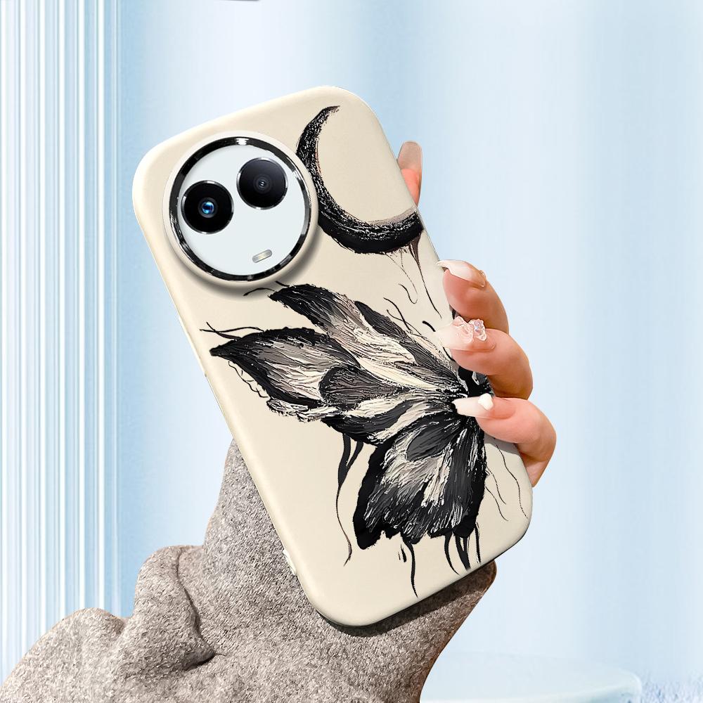 

Сплошной цвет с серебряным краем линзы, жирный корпус, мягкий ТПУ, жидкий силиконовый чехол, противоударный чехол для телефона для OPPO Reno Realme OnePlus Realme 13 Pro+ 5G белый