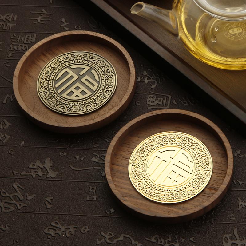 Chinese Style Metal Tea Cup Coaster Wooden Heat Insulation Cup Pad Drink Cup Coaster for Tea Coffe Milk Kitchen Supplies