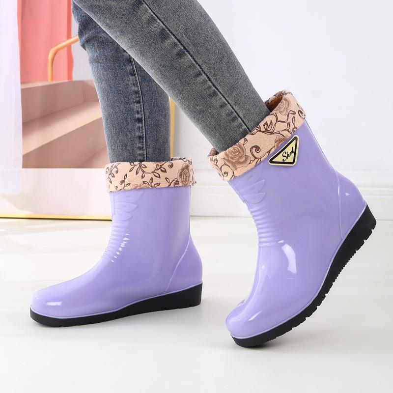 Medium Tube Rain Shoes Women's Water Skiing Shoes Water Glue Shoes Fashion Rain Boots Wear Winter Warm Women's Water Boots Overshoes