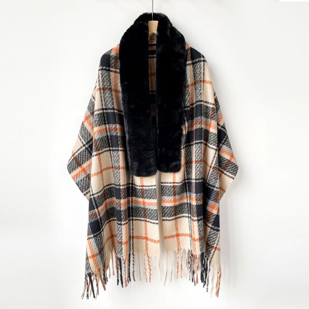 Autumn and winter solid color fox hair scarf women's imitation cashmere scarf high-end versatile winter warm shawl