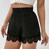 Women's Summer Lace Hem Solid Color High Waist Casual Shorts Beach Shorts