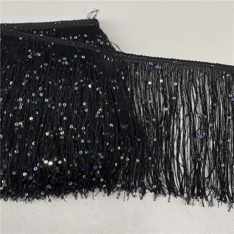 3/5/10M 20cm Sequin Fringe Tassel DIY Clothing Sewing Acessories Latin Dress Lace Trim Fabric Performance Garment Laces Trimming