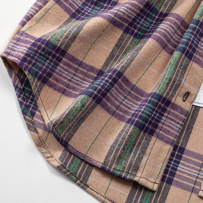 2024 våren Rutade skjortor Dam Topp och blusar Långärmad Oversized Dam Casual Blusas Pocket Lös Kvinnlig Rutig Skjorta Lila