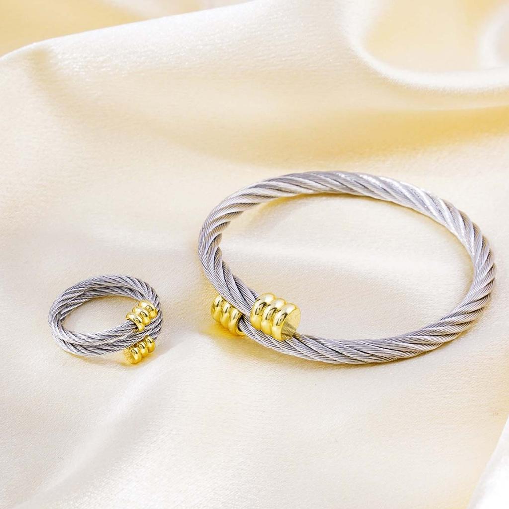 Sports retro braided rope decorative bracelet ring set suitable for women's summer beach travel fashion Zircon matching