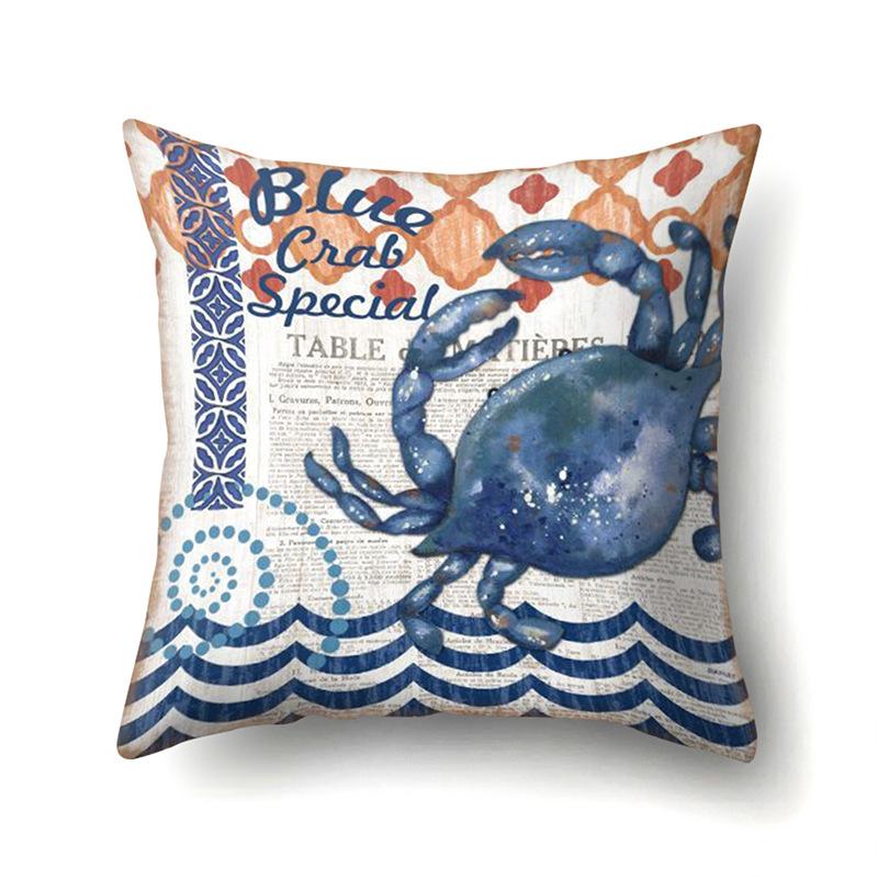 Polyester Pillowcase Peach Leather Velvet Cushion Cover Marine Life Seahorse Octopus Printed Pillowcase Car Cushion