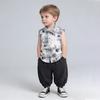 Boys' Sleeveless Set 0-5 Year Old Boys' Full Print Shirt+Casual Shorts Two Piece Set Children's Summer High Quality Clothes