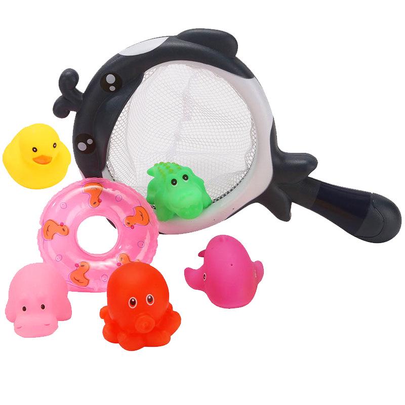 Color-Changing Animal Bath Toy Set: Temperature-Sensitive Water Play with Shark Scoop and Fish Toys