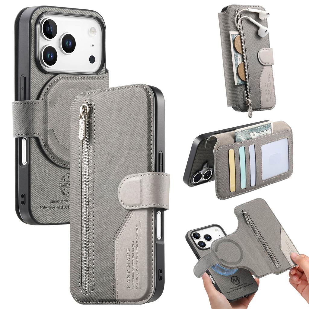 2 In 1 Detachable Magneic Zipper Cards Solt Wallet Leather Case For iPhone 17 Pro Max 16 Plus 15 14 13 12 Flip Bag Pocket Cover