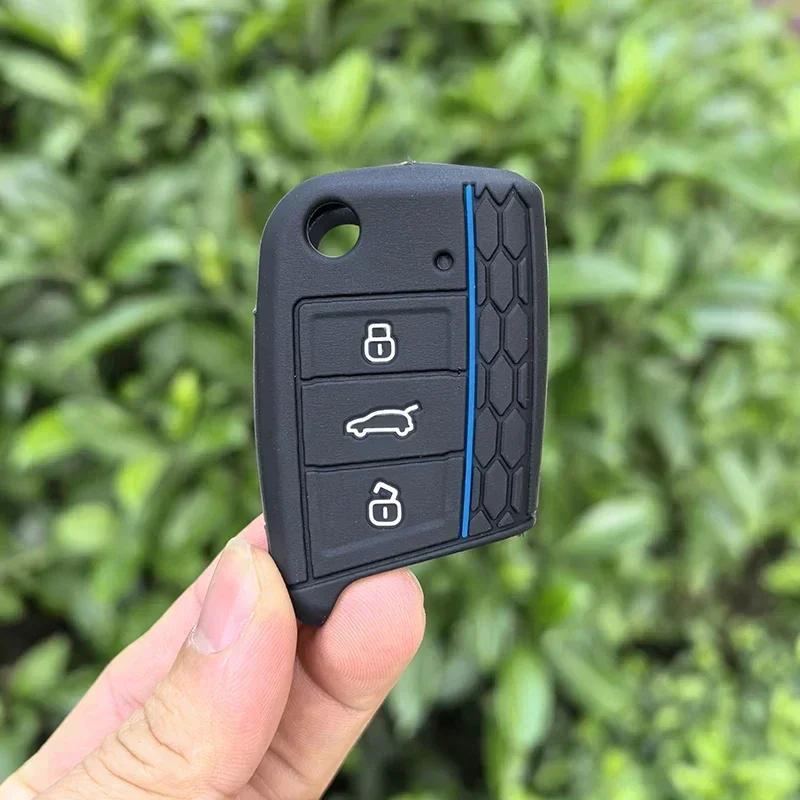 Silicone Car Key Cover For Volkswagen Golf 7 Mk7 Tiguan Mk2 T-Roc T-Cross For Skoda Octavia Kodiaq Karoq For Seat Ateca Leon Fob