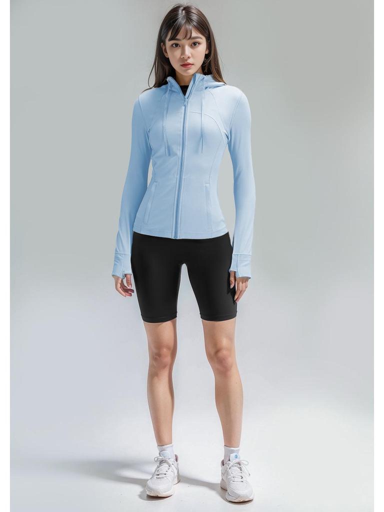 Damen Yoga Sportjacke mit Kapuze - Doppelseitig gebürstet, Hohe Elastizität, Slim Fit, Nude Feeling.