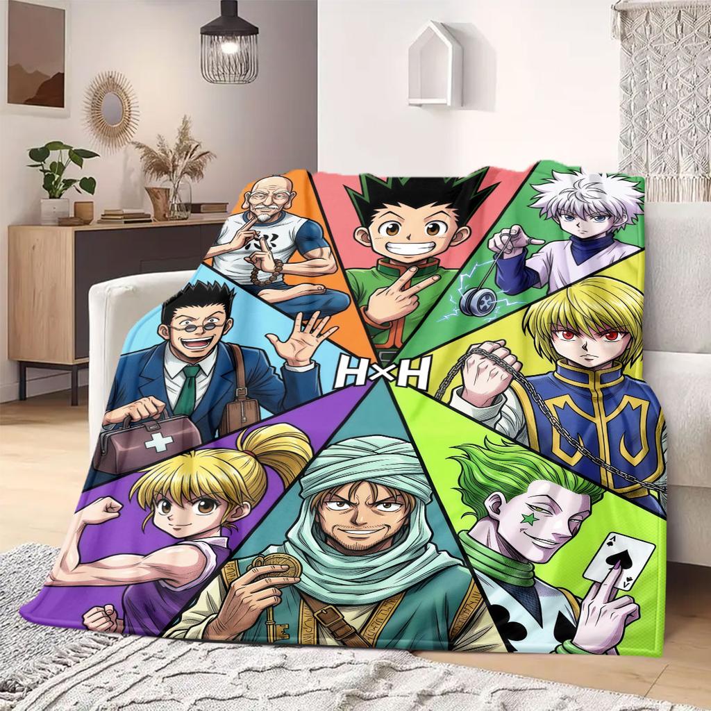Hunter×Hunter Beautiful Cartoon Flannel Blanket, Printed Decorative Throw, Warm and Soft for Bedroom, Sofa and Outdoors_LIAN