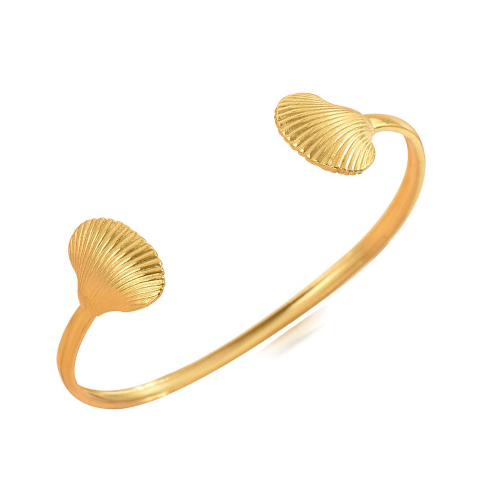 Bohemian Holiday-Style Adjustable Stainless Steel Shell Bracelet & Ring Set for Women