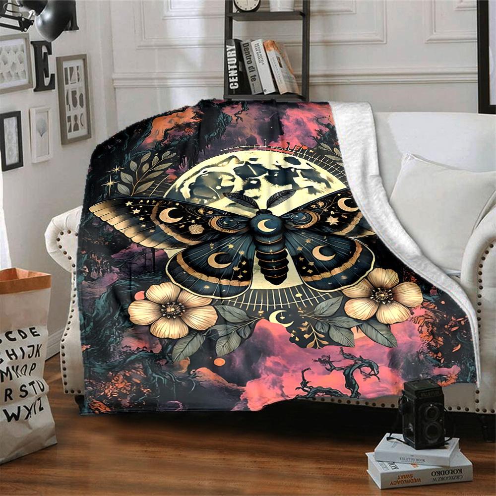1PC Moonlit Moth Blanket, Throw For Sofa, Bed, Travel, Printing Blanket With Soft And Warm Fabric Yy250918204