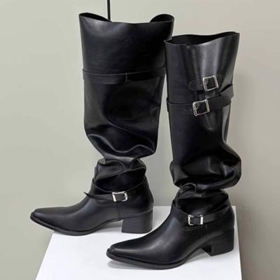 Fashion High Heels Women High Boots Fashion Pointed Toe Leather Shoes Winter 2025 Trend Brand New Goth Chelsea Party Chunky Botas Mujer