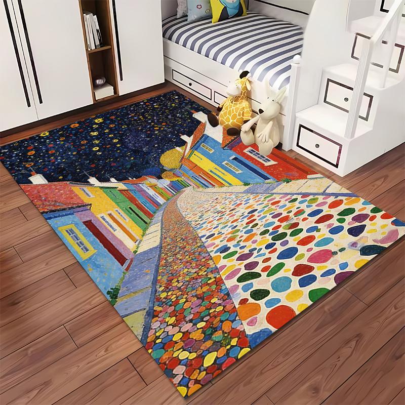 Colorful Artistic Street Pattern Carpet for Living Room or Bedroom Decor Suitable for Use As an Anti-slip for Living Room Bedroom Sofas