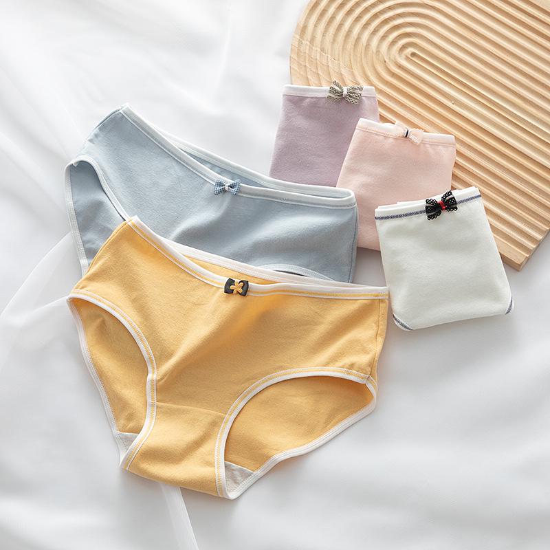Neues Produkt: Japanische Morandi Schleife Baumwollslips für Mädchen mit mittlerer Taille - Süßes und schlichtes Design