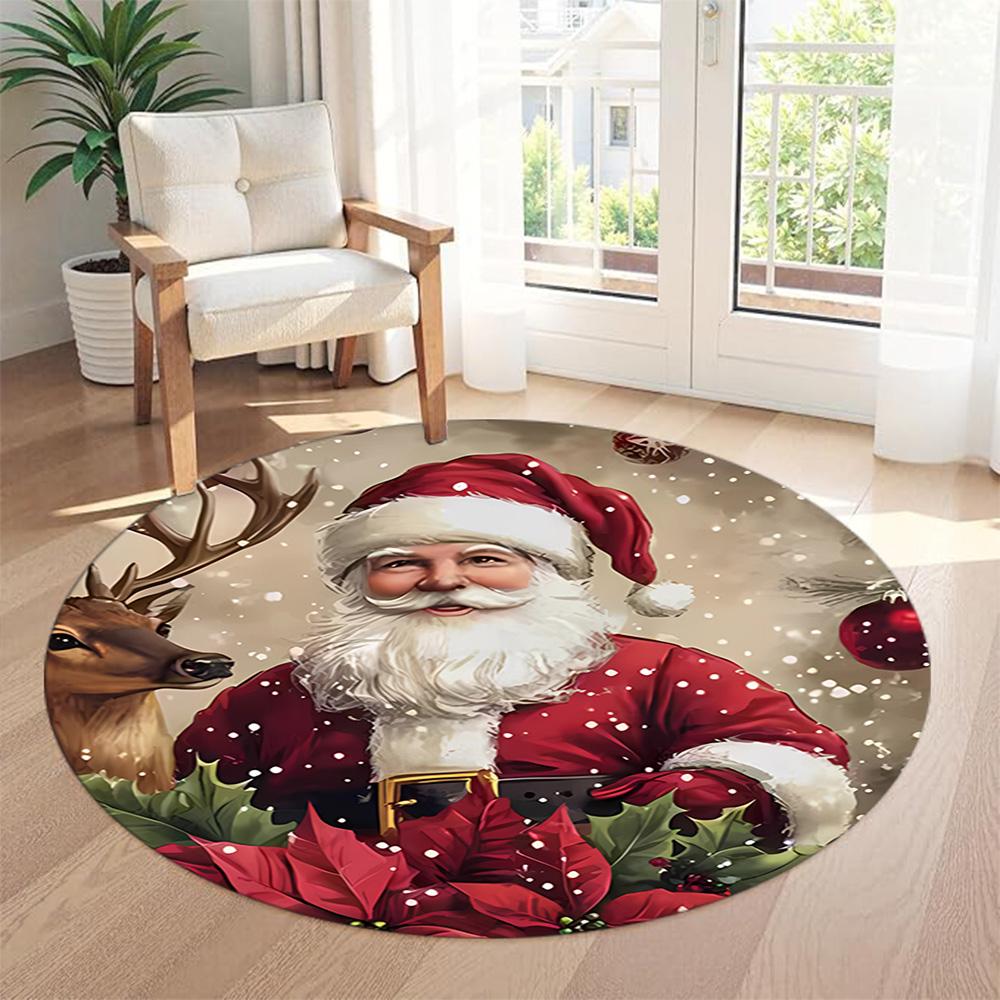 Christmas Round Floor Mat Suitable for Bedrooms Balcony Decorate Room Dining Room Antislip Round Carpet Decorate Offices