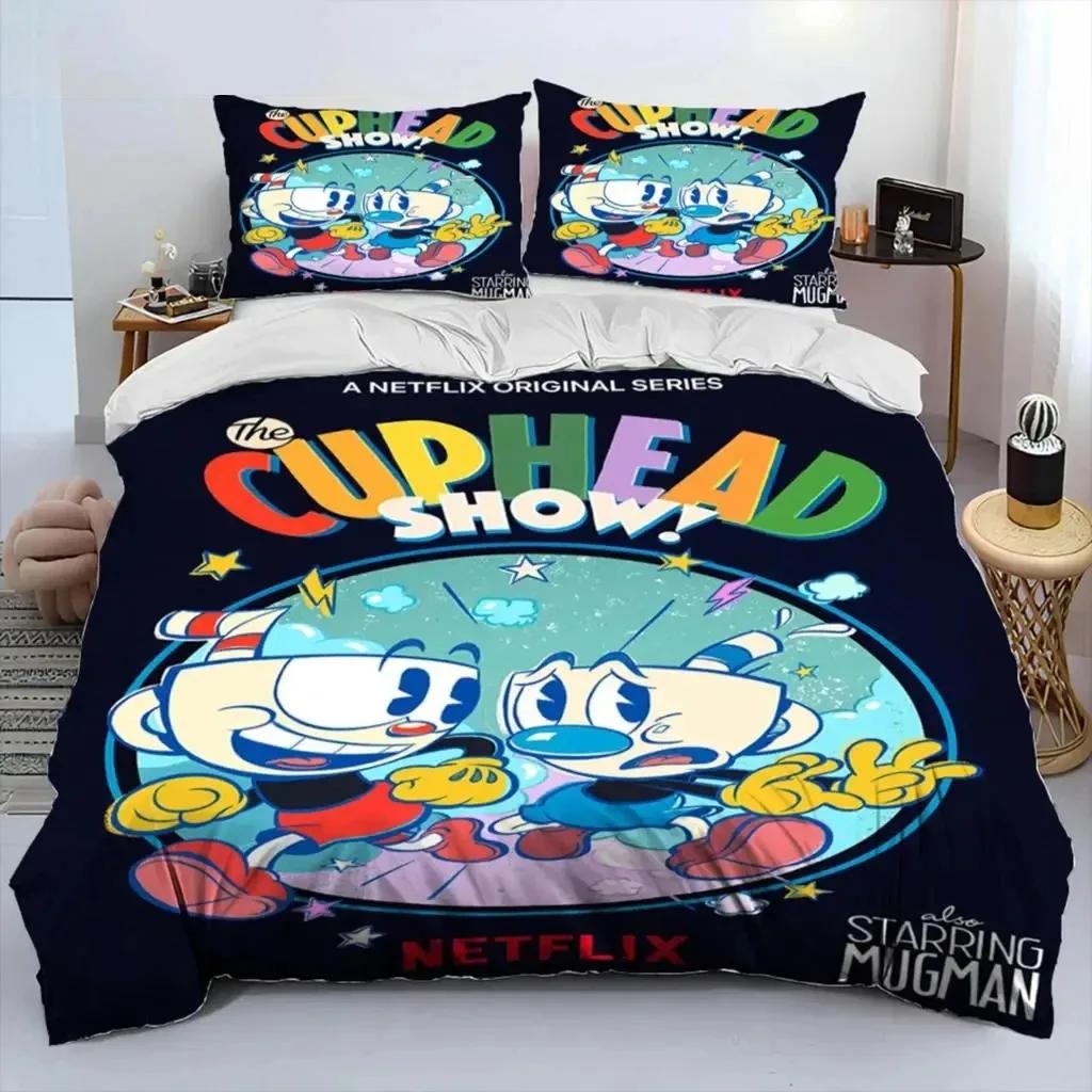 New Print Cartoon Cuphead And Mugman Bedding Set Boys Girls Twin Queen Size Duvet Cover Pillowcase Bed Home Textileextile