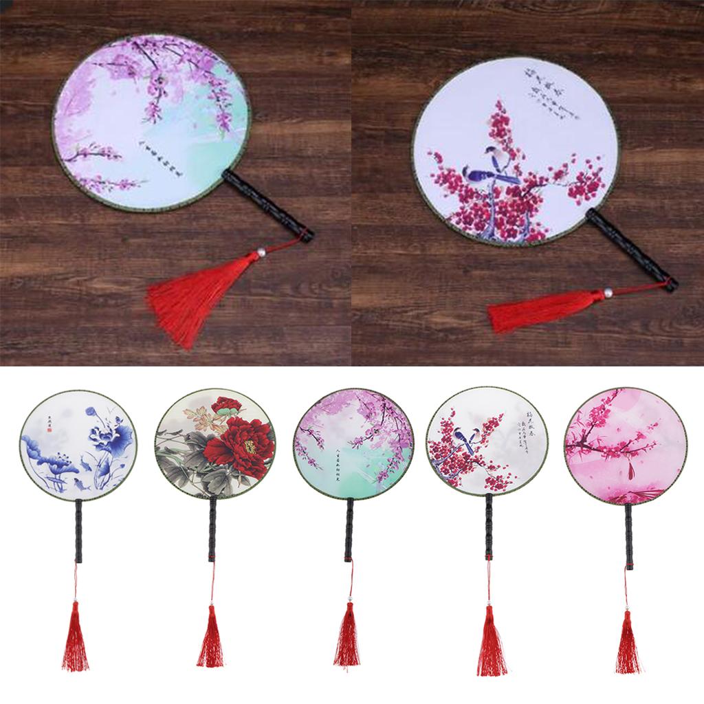 Chinese Style Round Hand Fan Vintage Bamboo Dancing Fan Elegant Party Decor Prop for Home and Wedding